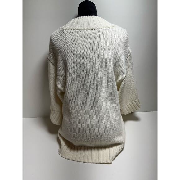 Minimalist Women’s Cable Knit Ivory Sweater Short Sleeve Sz Large Chunky - Picture 2 of 7